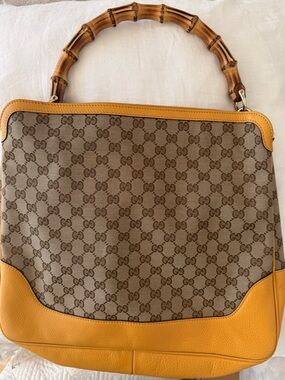 Gucci Peggy Mustard Yellow Bamboo-Handle GG Canvas Tote